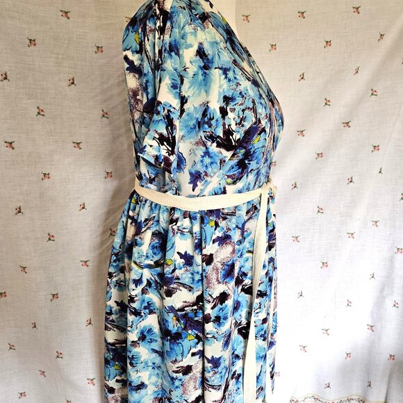 Sz L to XL Kimono Sleeve Wrap Dress Blue Floral NEW - Picture 8 of 12